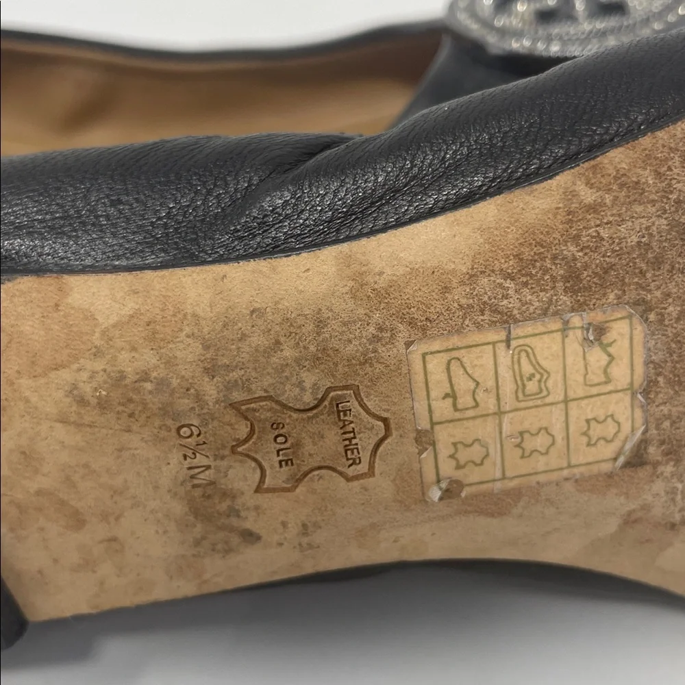 Tory Burch Black Ballet Flats with Silver Rhinestone Logo Size 6.5